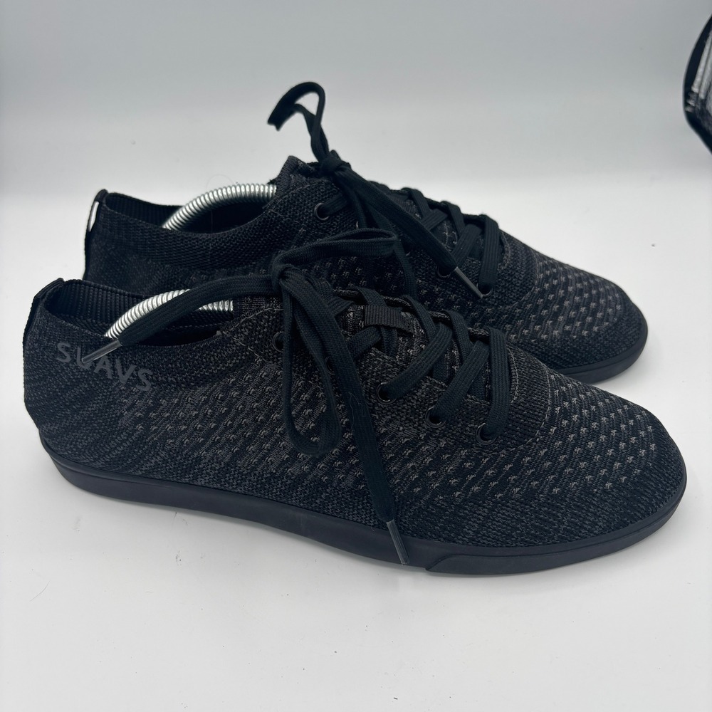 SUAVS The Zilker Sneakers Mens 11 Jet Black Low Top Knit Travel Shoes Zero Drop